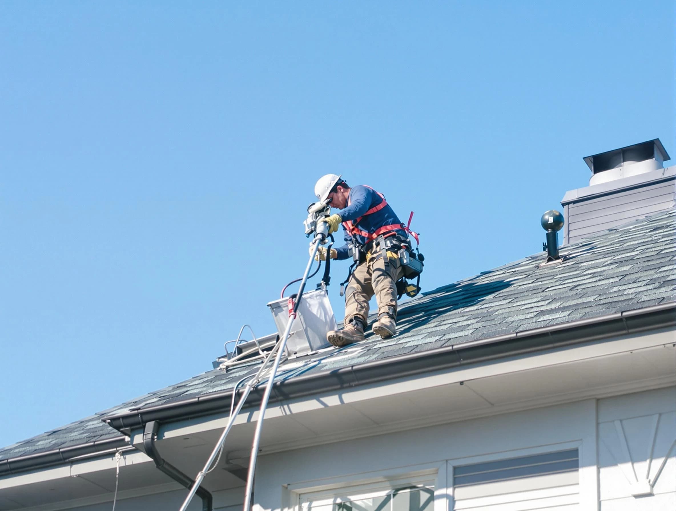 Plymouth Dryer Vent Cleaning certified technician cleaning a roof-mounted dryer vent system in Plymouth