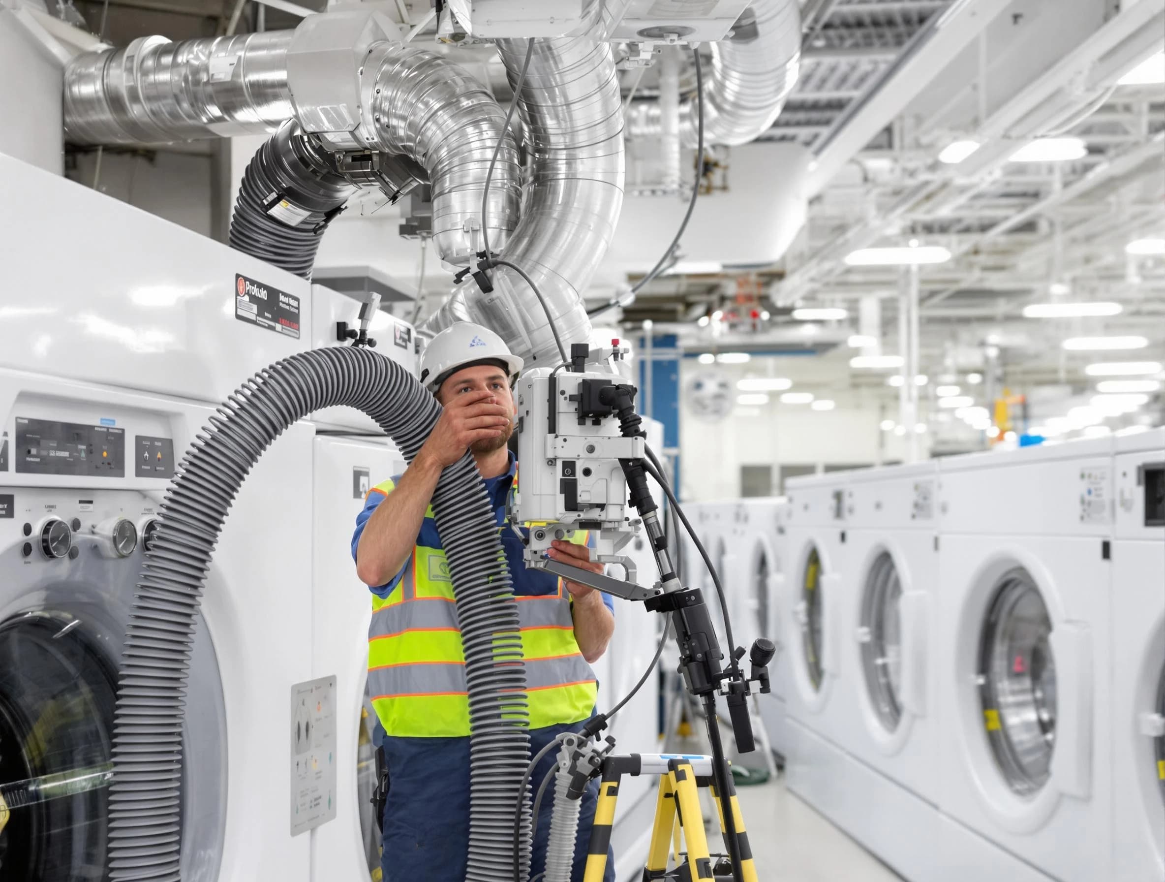 Plymouth Dryer Vent Cleaning team performing commercial-grade dryer vent cleaning at a business facility in Plymouth