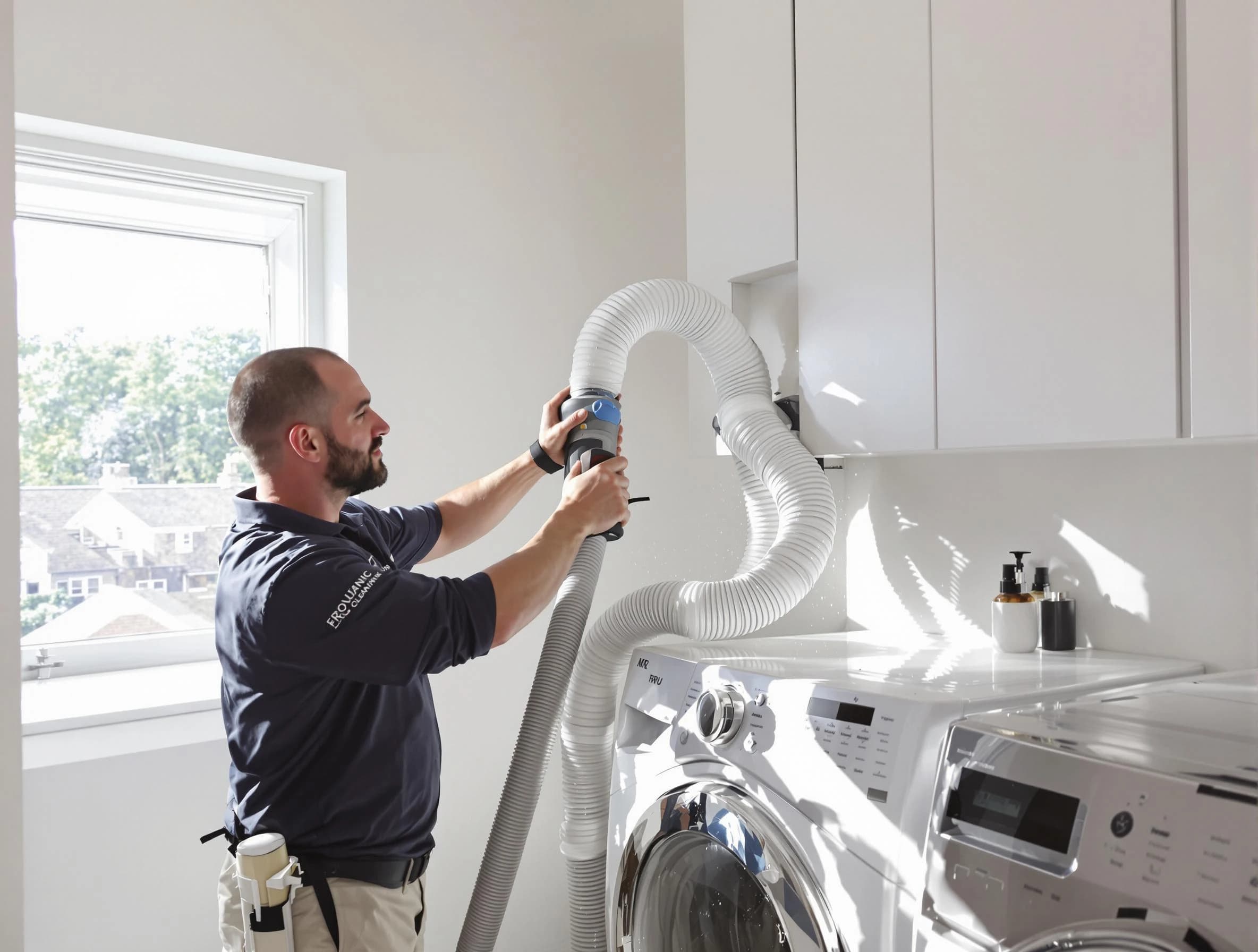 Certified Plymouth Dryer Vent Cleaning technician performing dryer vent cleaning in Plymouth