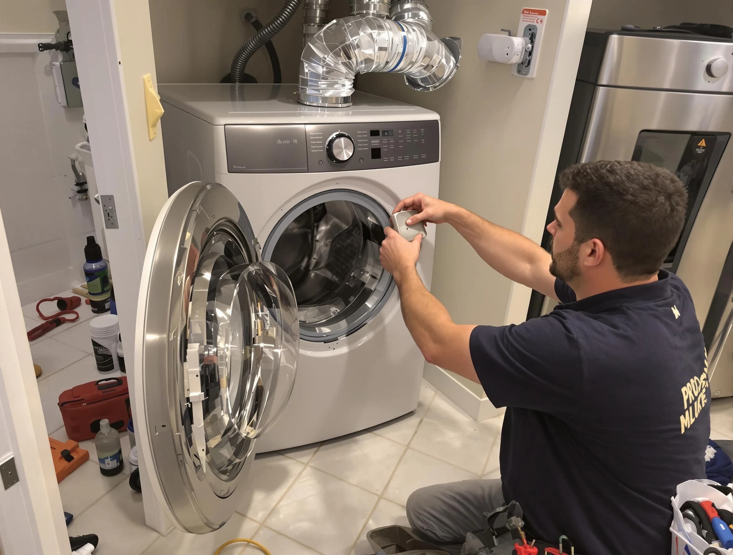 Plymouth Dryer Vent Cleaning technician performing precise dryer vent hose installation in Plymouth